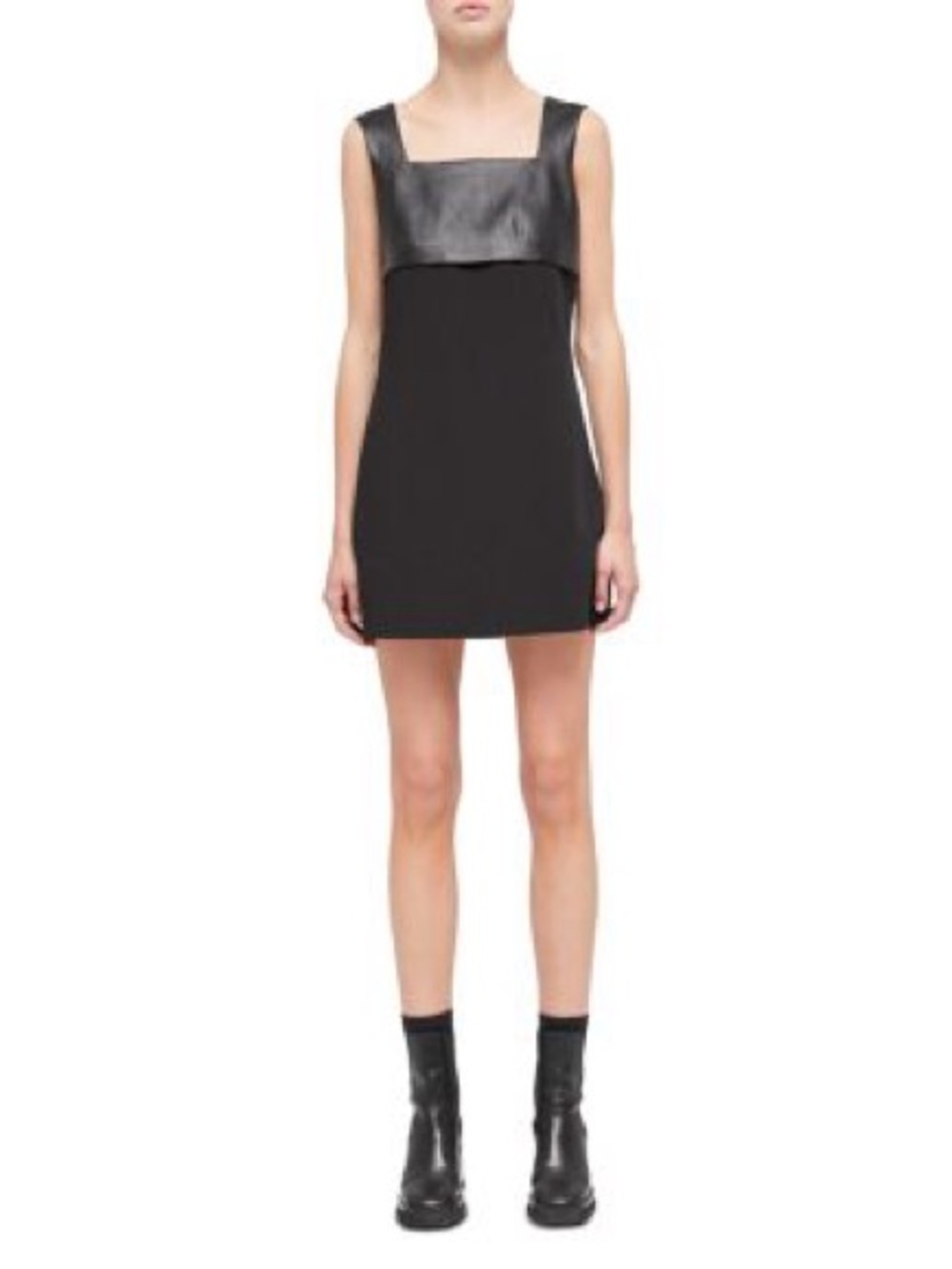 The Kooples Black Mini Dress with Faux Leather Yoke